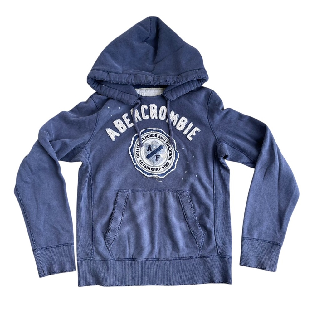 Vintage 2000s Abercrombie & Fitch Men’s Navy Distressed Hoodie Large Y2K